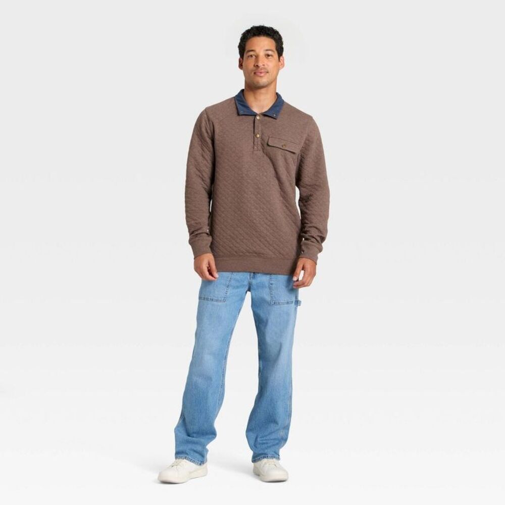 Men's Comfort Wear Quilted 1/4 Snap Pullover - Goodfellow & Co Brown L - Picture 3 of 4